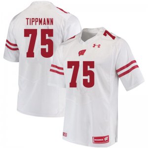 Men's Wisconsin Badgers NCAA #75 Joe Tippmann White Authentic Under Armour Stitched College Football Jersey QN31N03AW